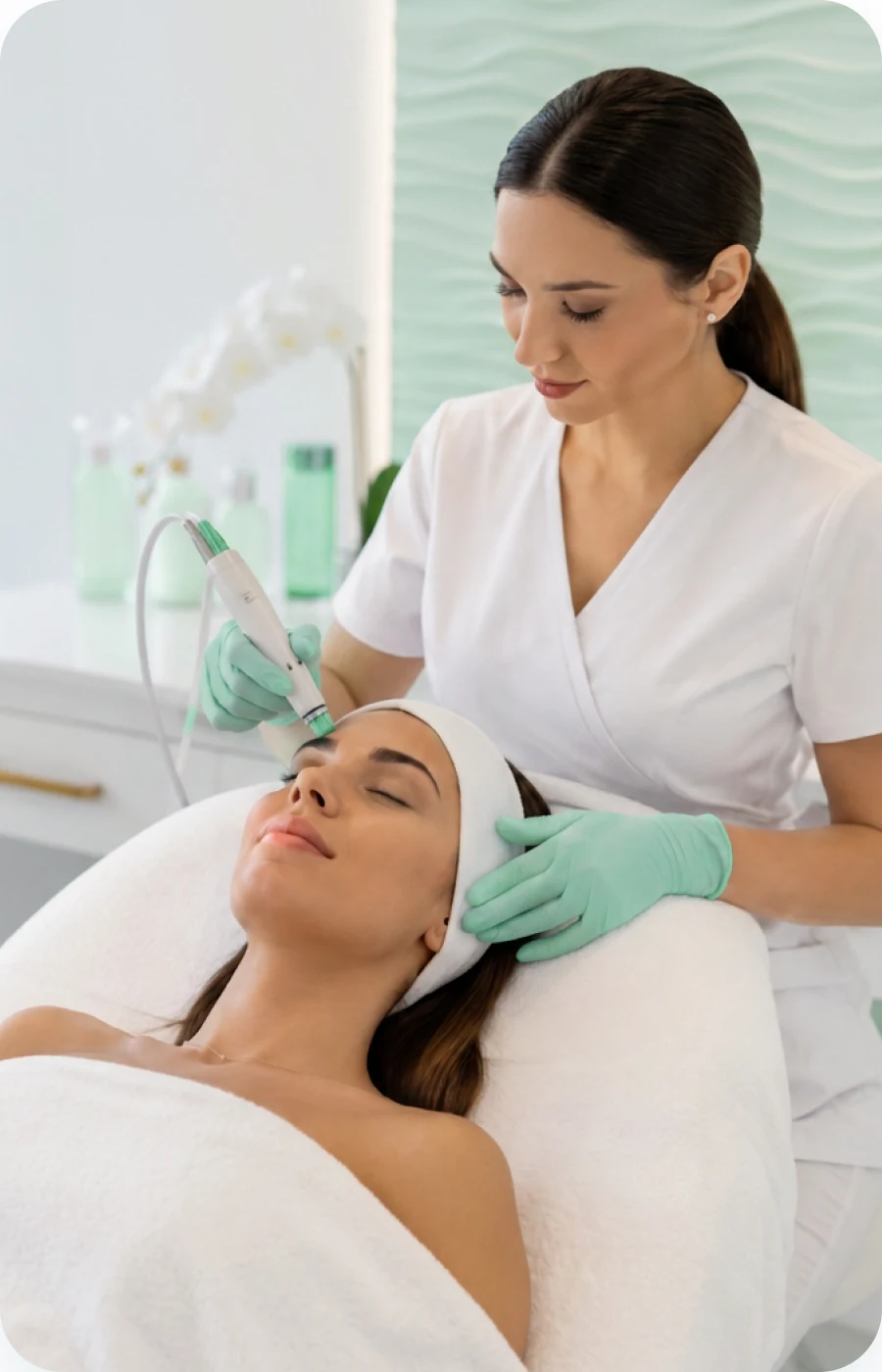 Clinician providing a facial treatment